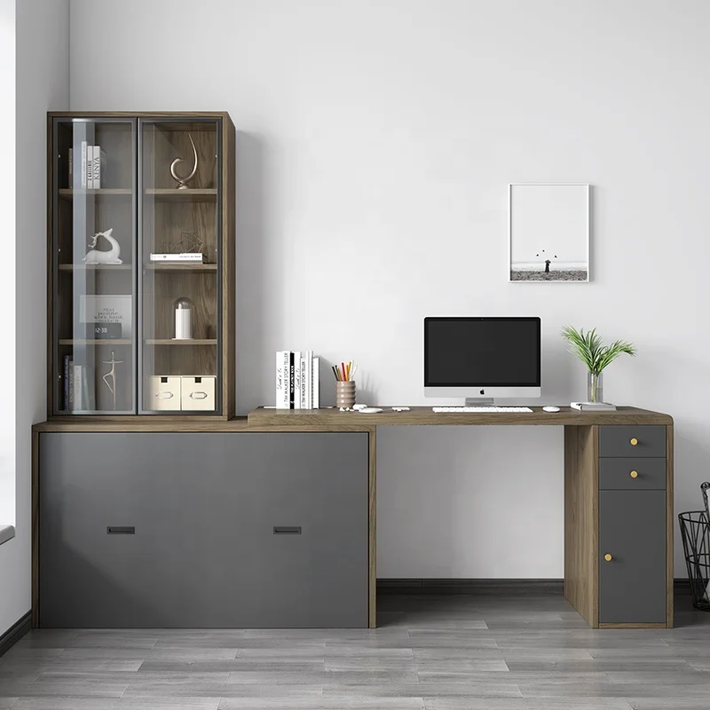 New Product Wooden Multifunctional Furniture Storage Desk with Cabinet and Folding Bed