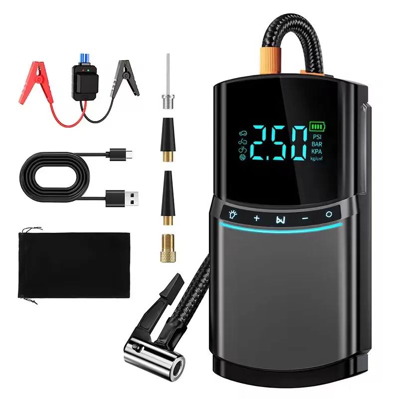12V Multi-function Portable Air Compressor Power Bank 4 in 1 Car Jump Starter Air Pump 150PSI Air Compressor 10000mAh Current
