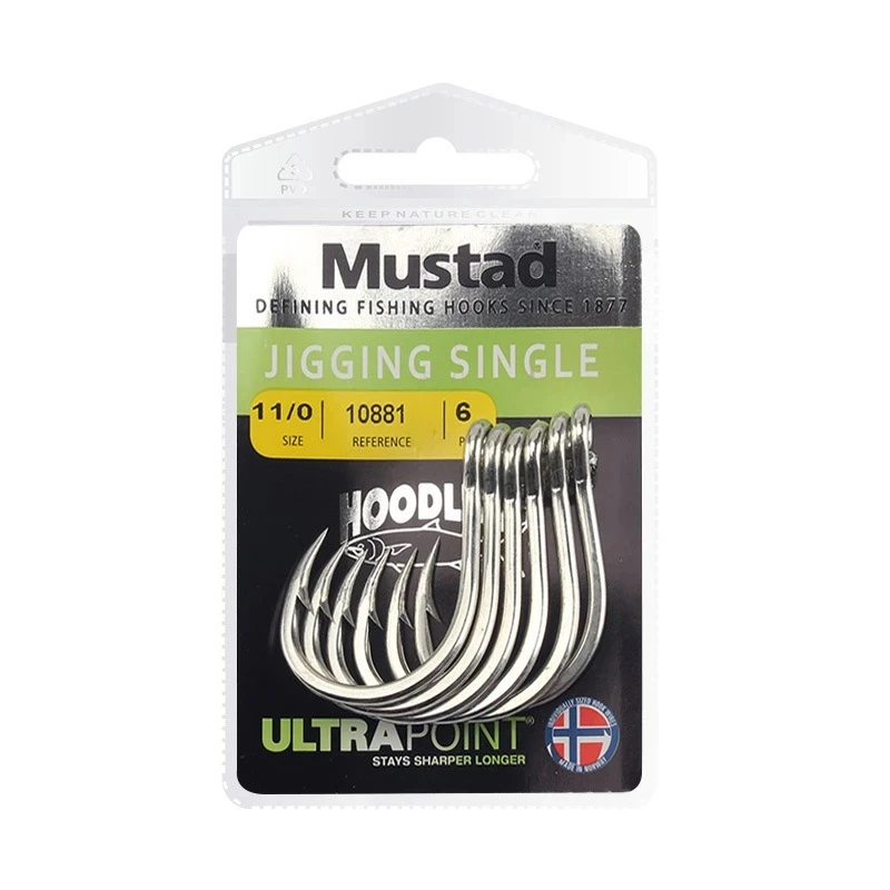 Mustad 10881NP-DT Super Strong 1/0 3/0 5/0 7/0 9/0 11/0 High Carbon Steel Saltwater Assist Hook Jigging