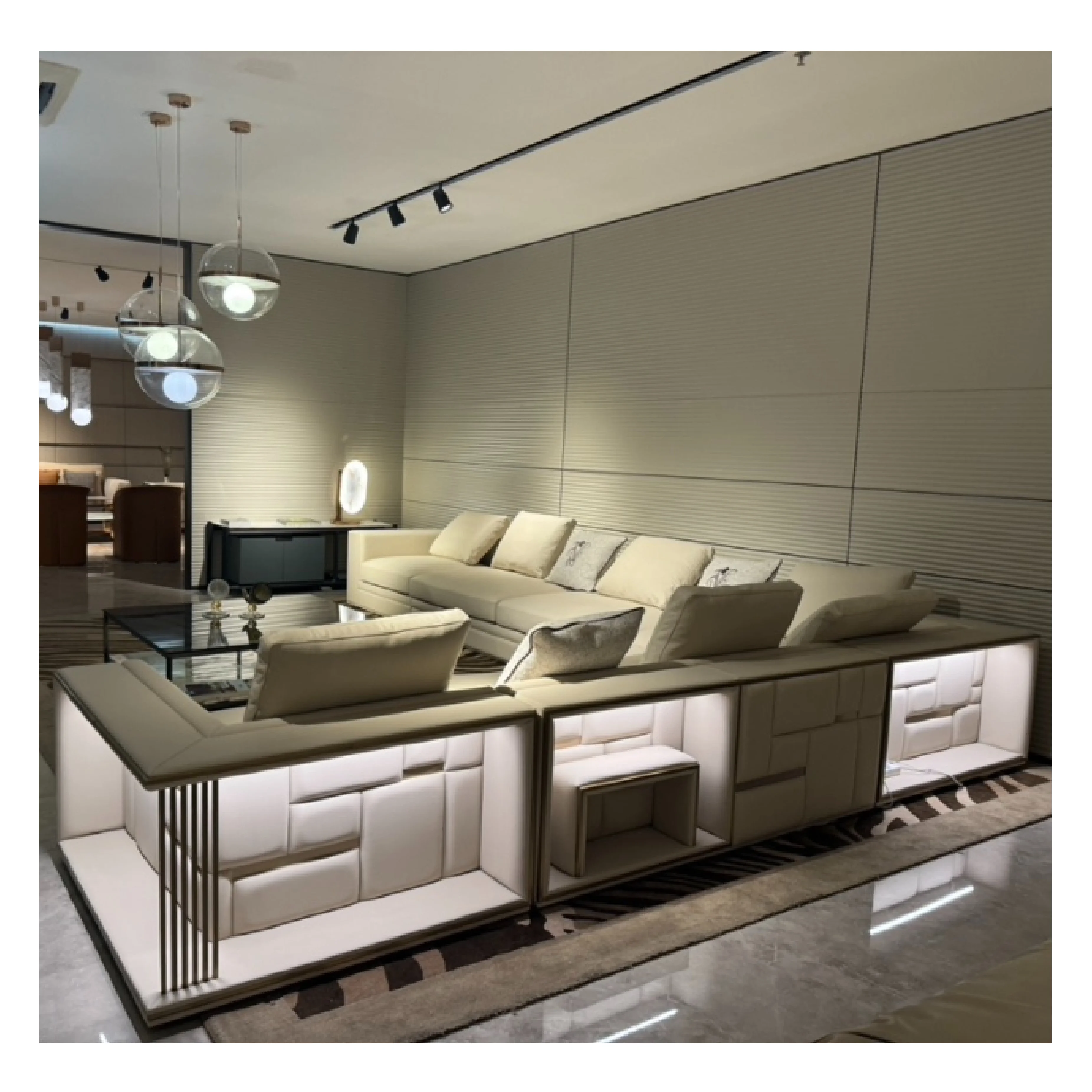 Modern Italian Luxury Leather Sofa Set High-End Corner Module Combination Home Villa Mansion Living Room Furniture