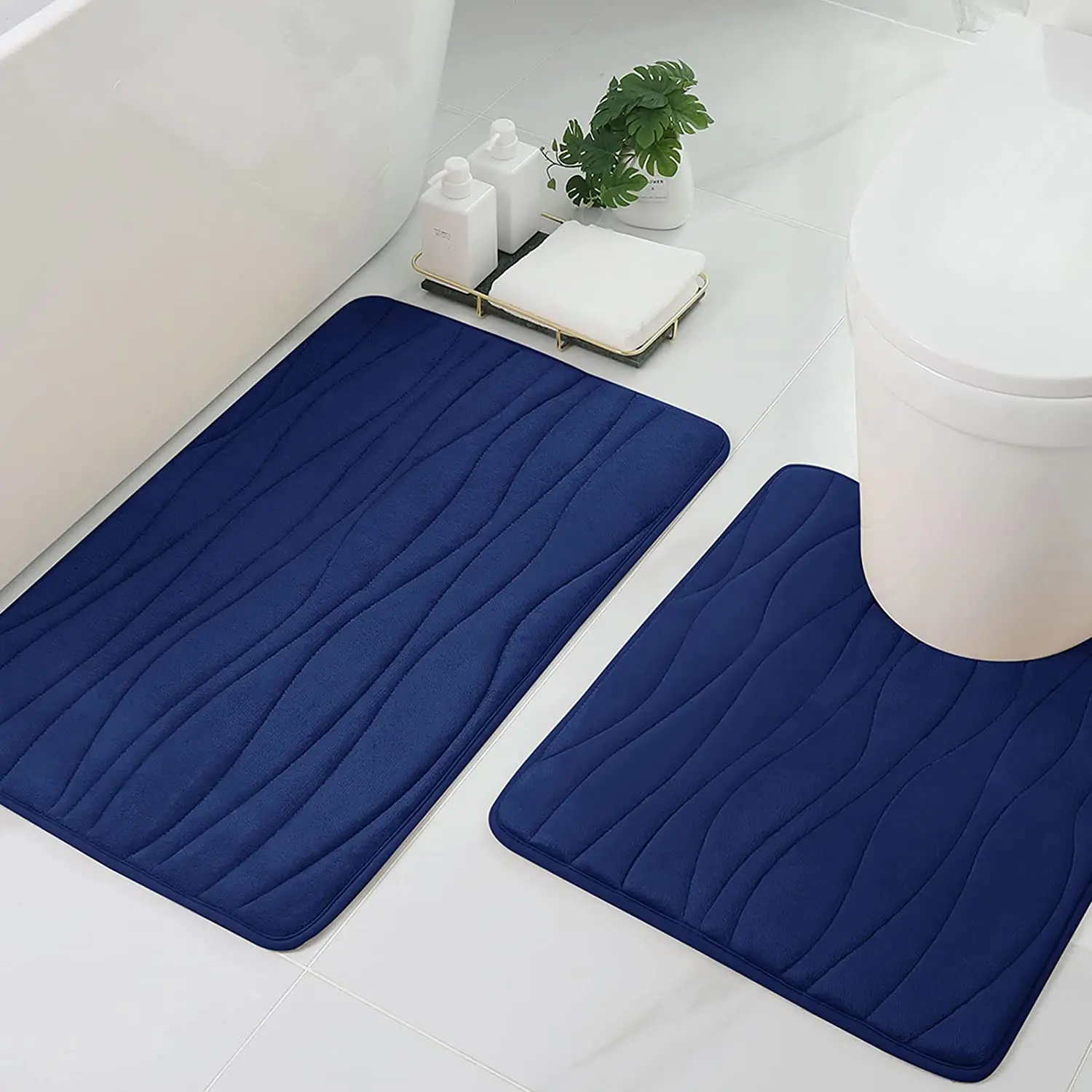 Memory Foam Bath Rugs Set - Soft Non-Slip Thick Bath Mat and Contour Toilet Rug, Absorbent Washable Bathroom Rugs and Mats Set