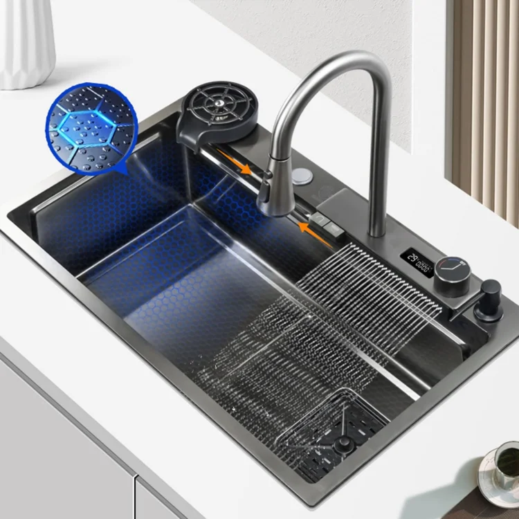 suppliers custom piano key waterfall kitchen sink multifunction intelligent digital display kitchen sink