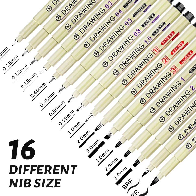 16 Sizes Set Sketch Micron pen Superior needle drawing pen Fine liner Drawing Manga Anime Marker