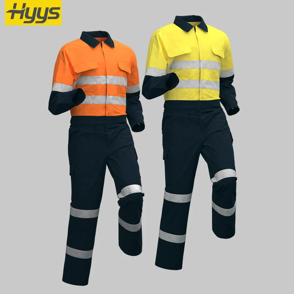 Summer Hi Vis Safety Work Coverall overalls Uniforms Cotton High Visibility Work Reflective Strip Roadway Custom Work Clothes