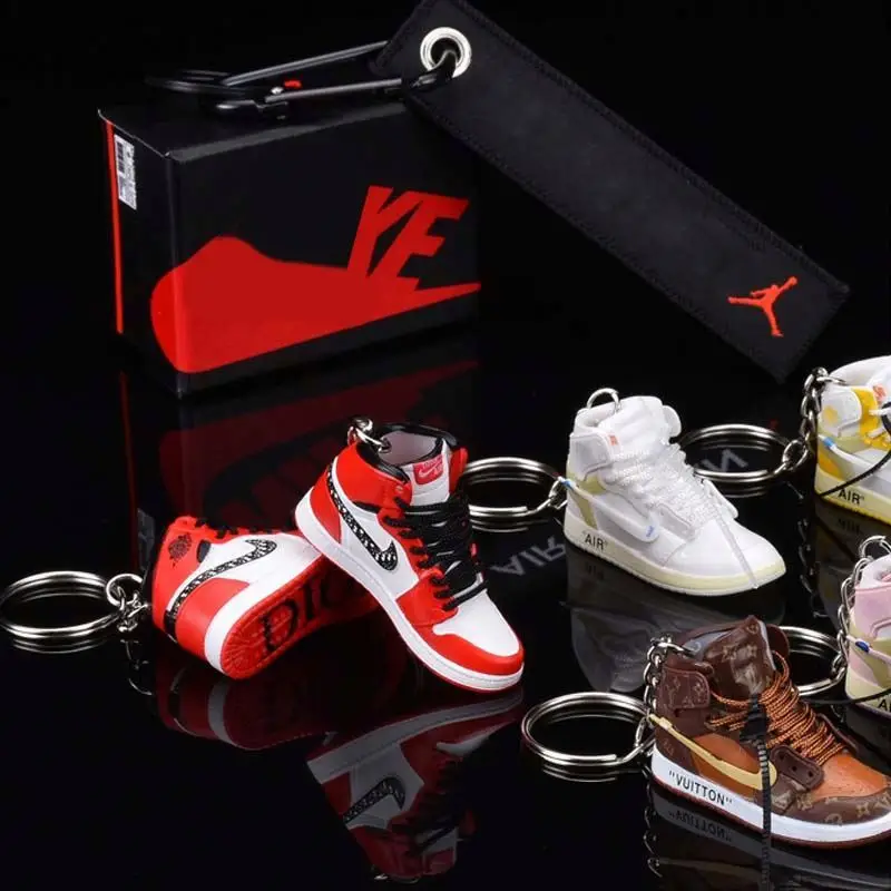 Cheap Soft Pvc Llaveros cute 3D 1/6 rubber sneaker keychain jordan shoe key chain accessories in pair