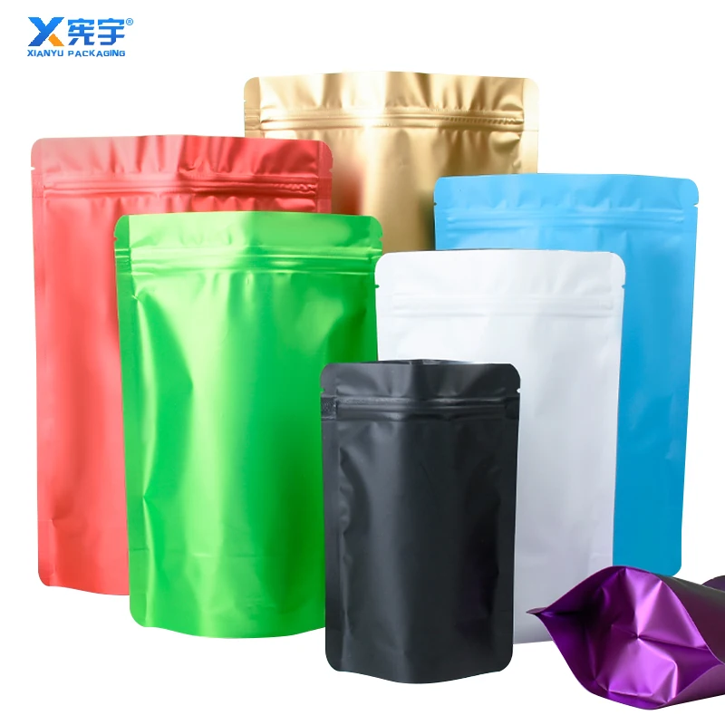 Food Storage Bags Without Windows Colorful Foil Pouch Stand-up Zipper Mylar Bags For Food Self Sealing Storage Printing Logo