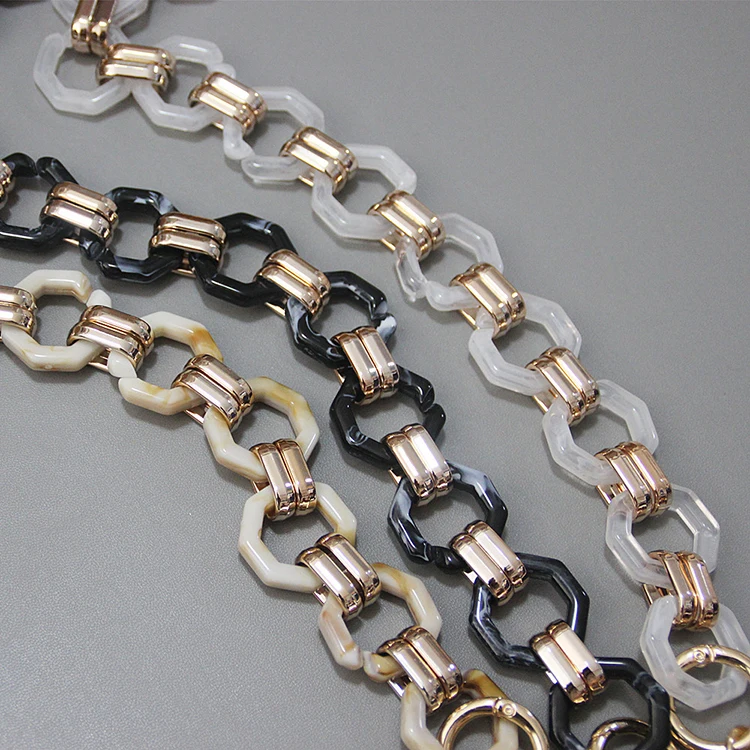 Vintage octagonal bag straps acrylic resin plastic buckle chain purse straps handmade replacement strap for bags