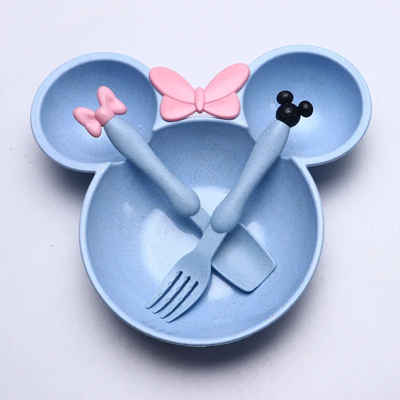  Wheat straw cartoon bowl set Mickey fork spoon cute lovely personality children