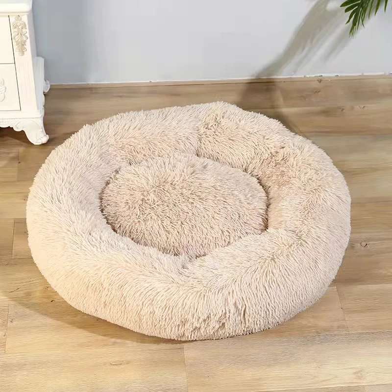 2022 Amazon Faux Fur Ultra Soft Washable Cushion Fluffy Cat Bed Pet Beds, Washable Plush Round Eco Friendly Sofa Luxury Dog Bed