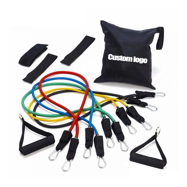 Training Wholesale Fitness Gym Equipments Exercise Custom Workout Latex Door Anchor 11pcs Latex Resistance Bands Tube Set