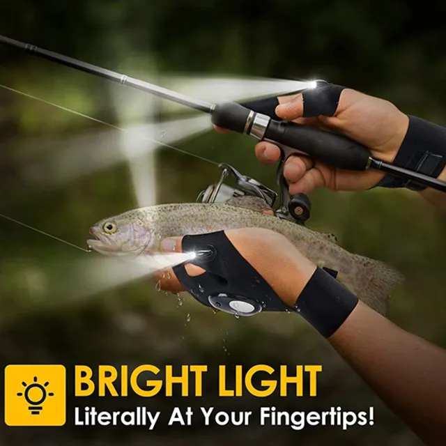 Summer Outdoor Fishing Cotton Adjustable Wrist Strap Fishing Gloves LED flashlight gloves