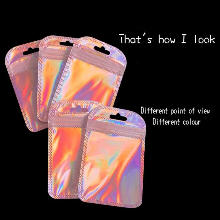 Wholesale Waterproof Small Mini Holographic Laser Pvc Zipper Ziplock Jewelry Cosmetic Flat Pouch Packaging Plastic Clear Bag