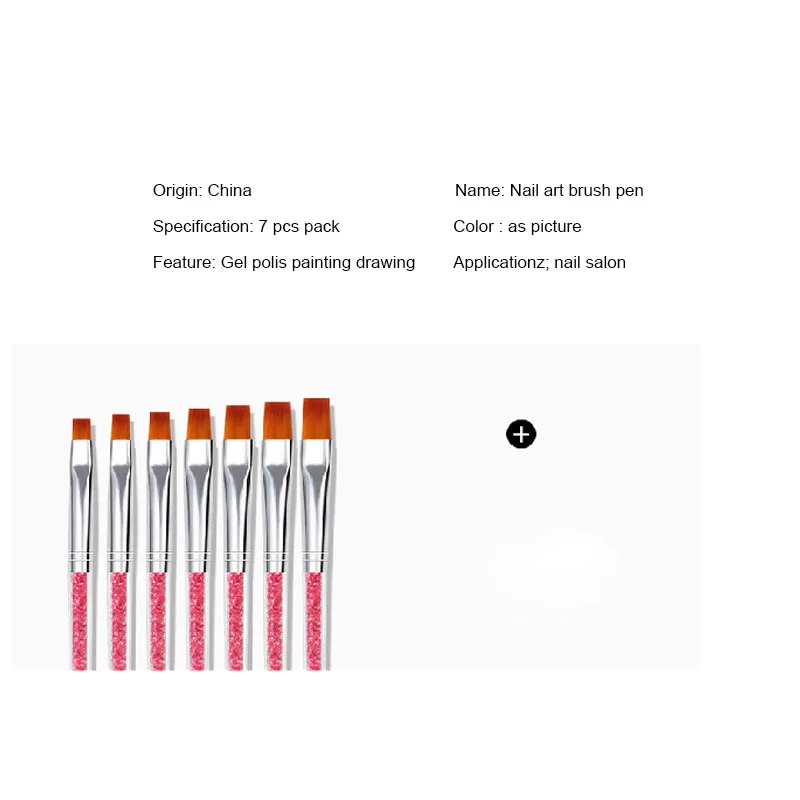 Professional Nail Kit Pink Diamond Flat Head Phototherapy UV Gel Pen 7pcs Nail Art Brush Set