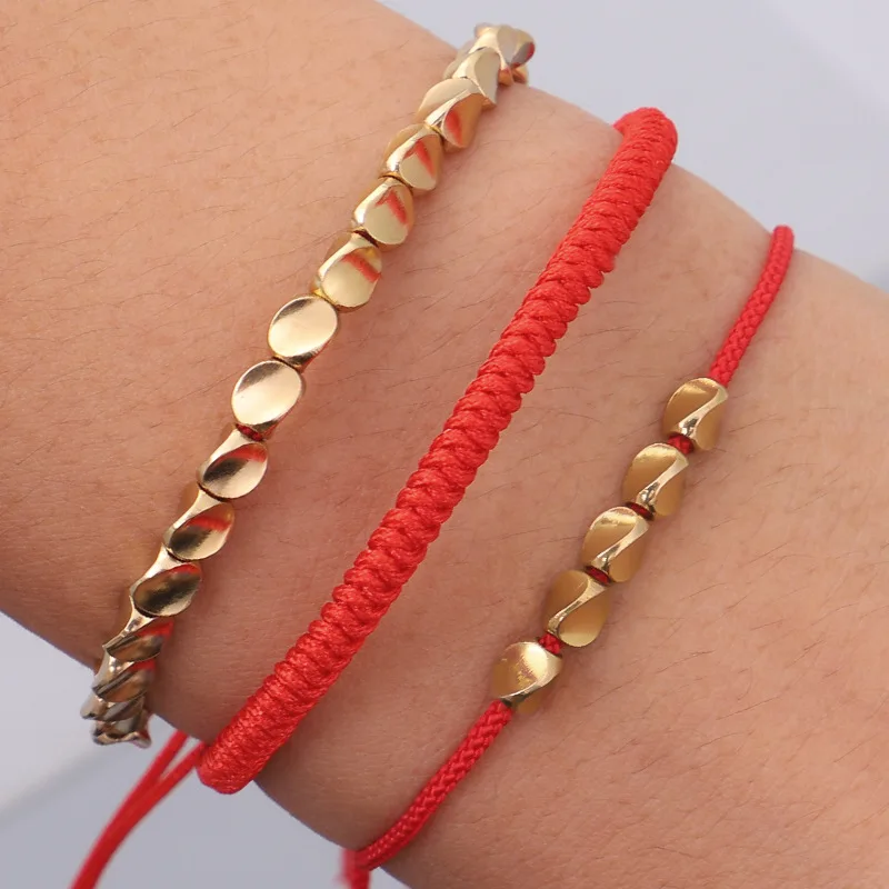 Wholesale Charm Copper Beads Handmade Braided Red String Cord Adjustable Knot Lucky Tibetan Buddhist Bracelet Jewelry For Women