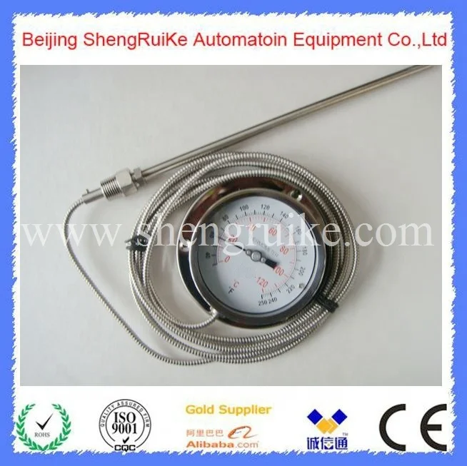 Remote reading stainless steel capillary thermometer