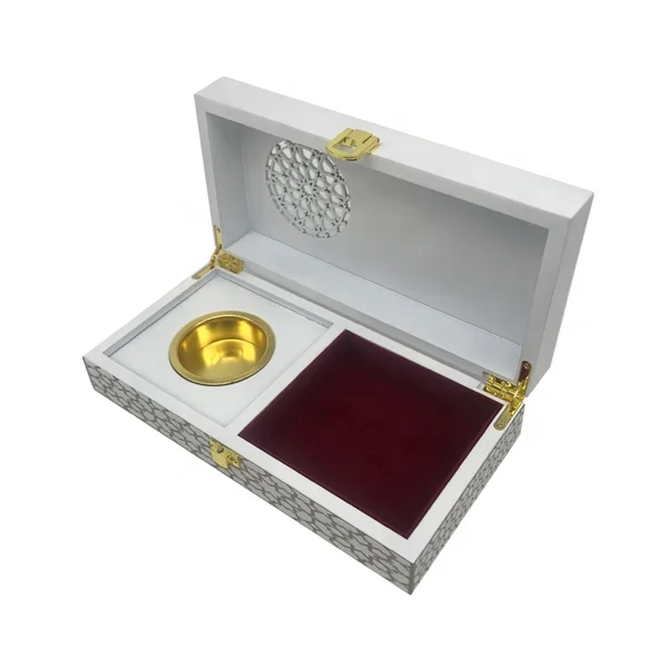 luxury laser cutting wood incense burner with brass bowl and tong