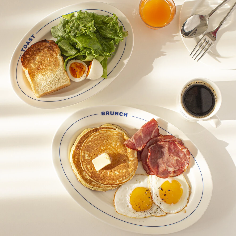 Wholesale oval customizable printed nordic serveware dish and plate custom tableware dinner ceramic plate for restaurant