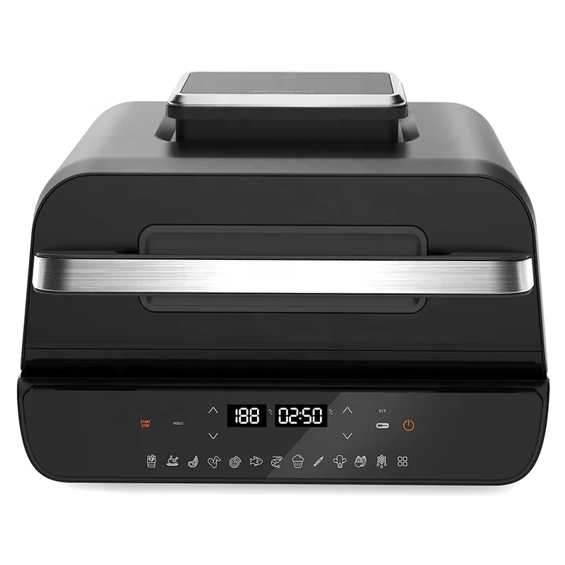 6 in 1 Smokeless Indoor Grill With Thermostat & Air Fryer With Digital Touch Control Panel Air Fryer Grill