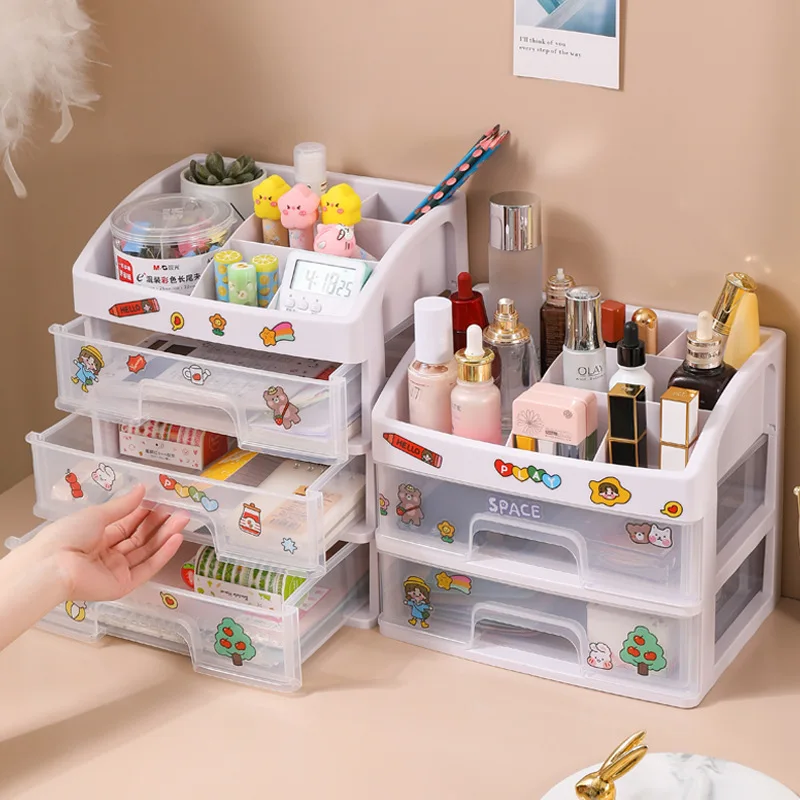 Cheap Price Plastic Desktop Transparent Makeup Display Box Drawer Organizer Cosmetic Storage Box