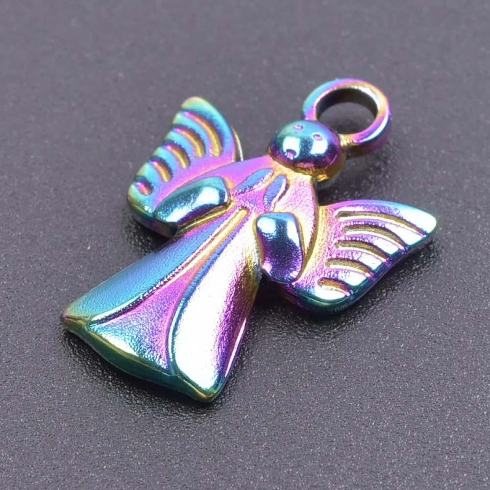 Fashion DIY Charms Jewelry Making Religious Colorful Pvd Gold Plated Stainless Steel Baby Angel Wing Pendant For Necklace