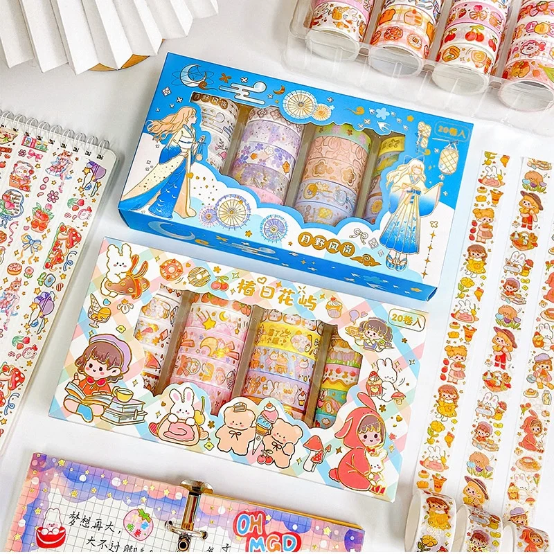 Cartoon stationery girls gifts gold stamping 20 rolls washi tape set kawaii