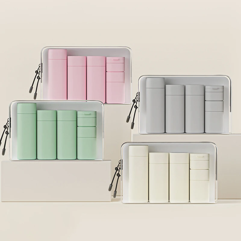 In Stock Cosmetic Travel Set Container Empty 15ml Green Face Cream Jar Pink Shampoo Bottle White Lotion Bottle With Filp Cap