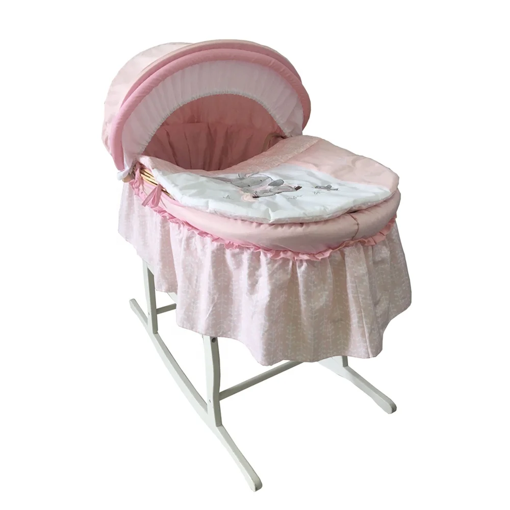 100% Cotton Girl New Design Baby Basket Carry  Crib Bedding Set Baby