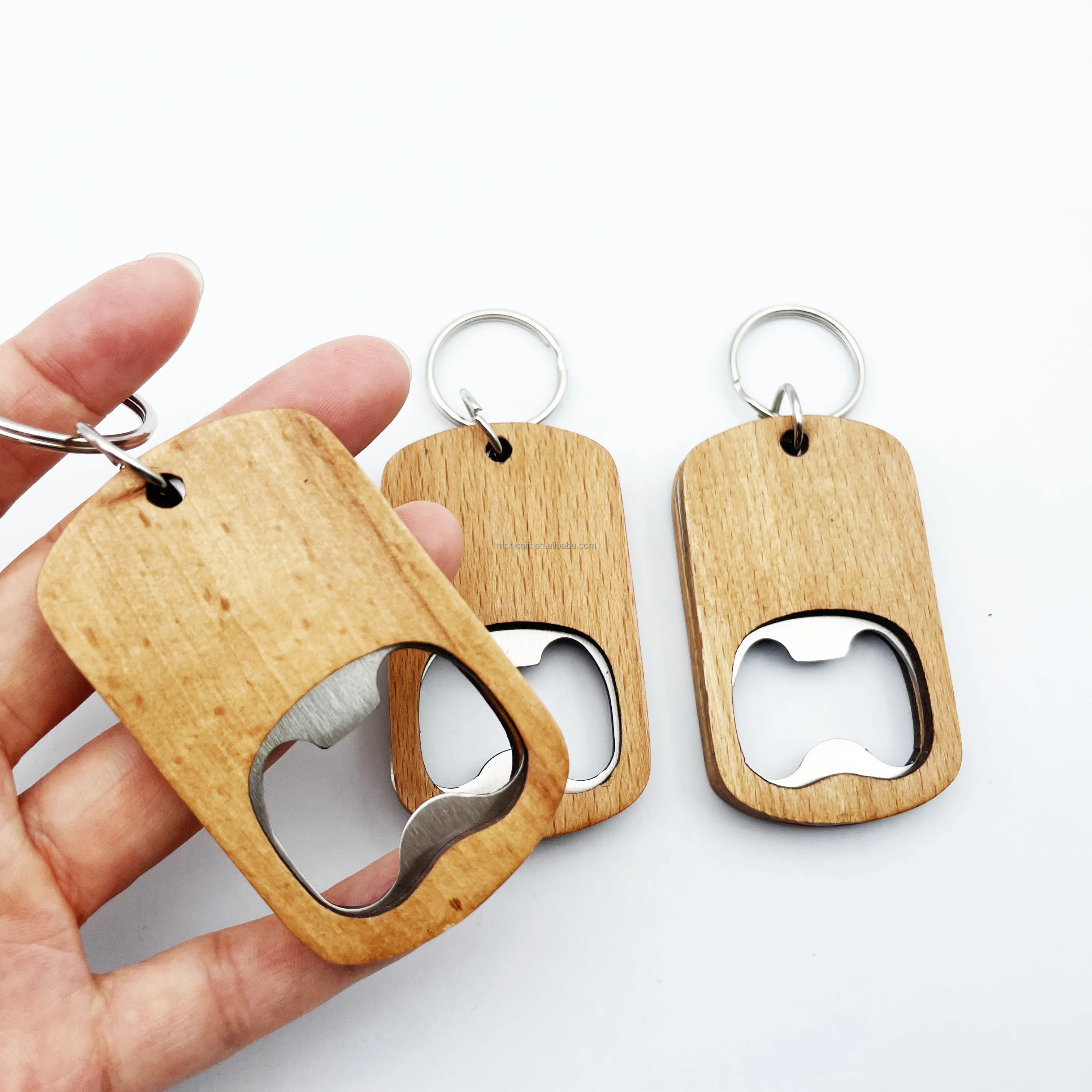 Wooden Bottle Opener Keychain Blanks Unfinished Wood Openers for Laser Engraving DIY Gifts Wedding Favors Mahogany Color