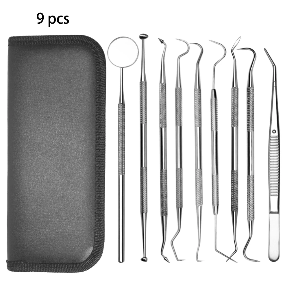 Stainless Steel Dental Tools, 9 Pack Professional Plaque Remover for Teeth Cleaning Tools Set