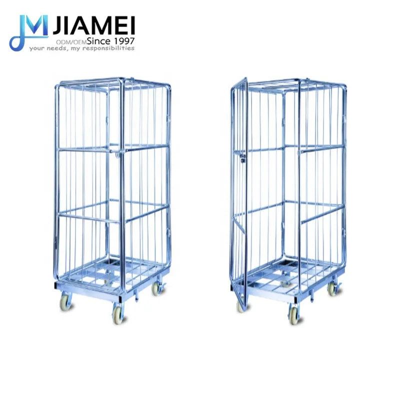 JIAMEI складные логистические Склад безопасности 4 стороны решетчатая металлическая корзина хранения на складе перекантовки и прочный складной тележка с клетью to cart