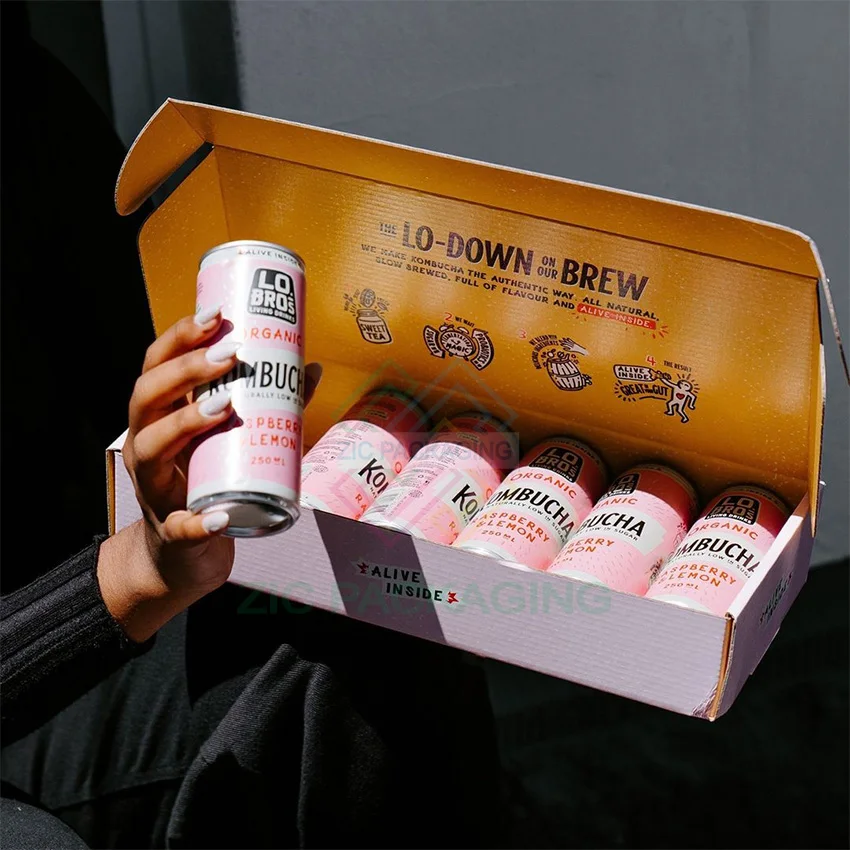 Custom Logo Cardboard 4 6 8 Pack Beverage Drink Cans Shipping Packaging Box for Juice Cans