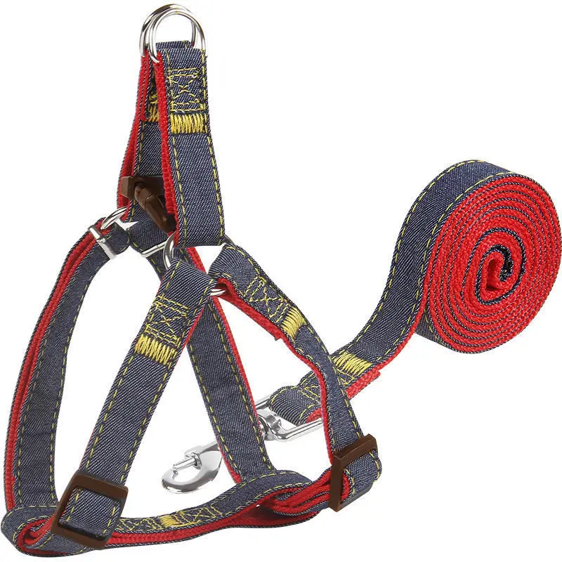 Denim Fabric Accessories Collar Leash Dog Harness Set Soft Vest Dog Harness Pet