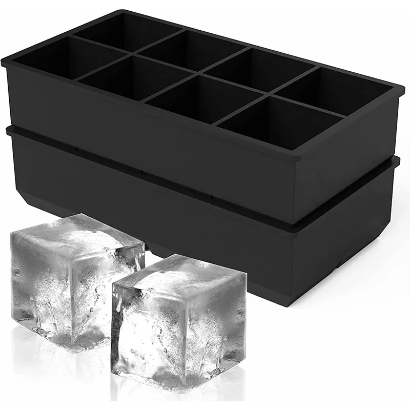 8 Cavities Square Easy Release 2 Inch Ice Cube Tray Food Grade Silicone Ice Cube Mold