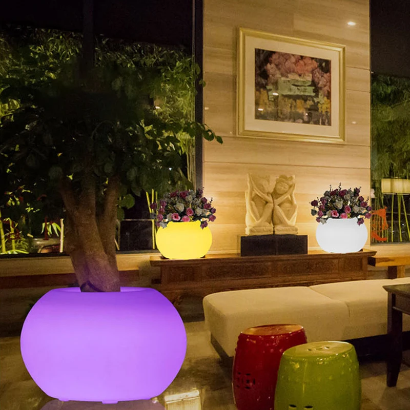 waterproof IP65 pe plastic flowerpot customization LED outdoor decorative maceteros grandes exterior with sensor switch