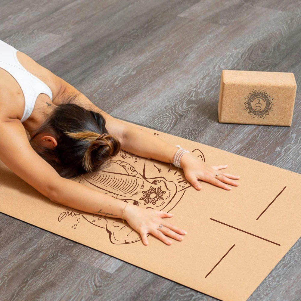 Yugland biodegradable eco friendly cork yoga matt natural rubber chakra