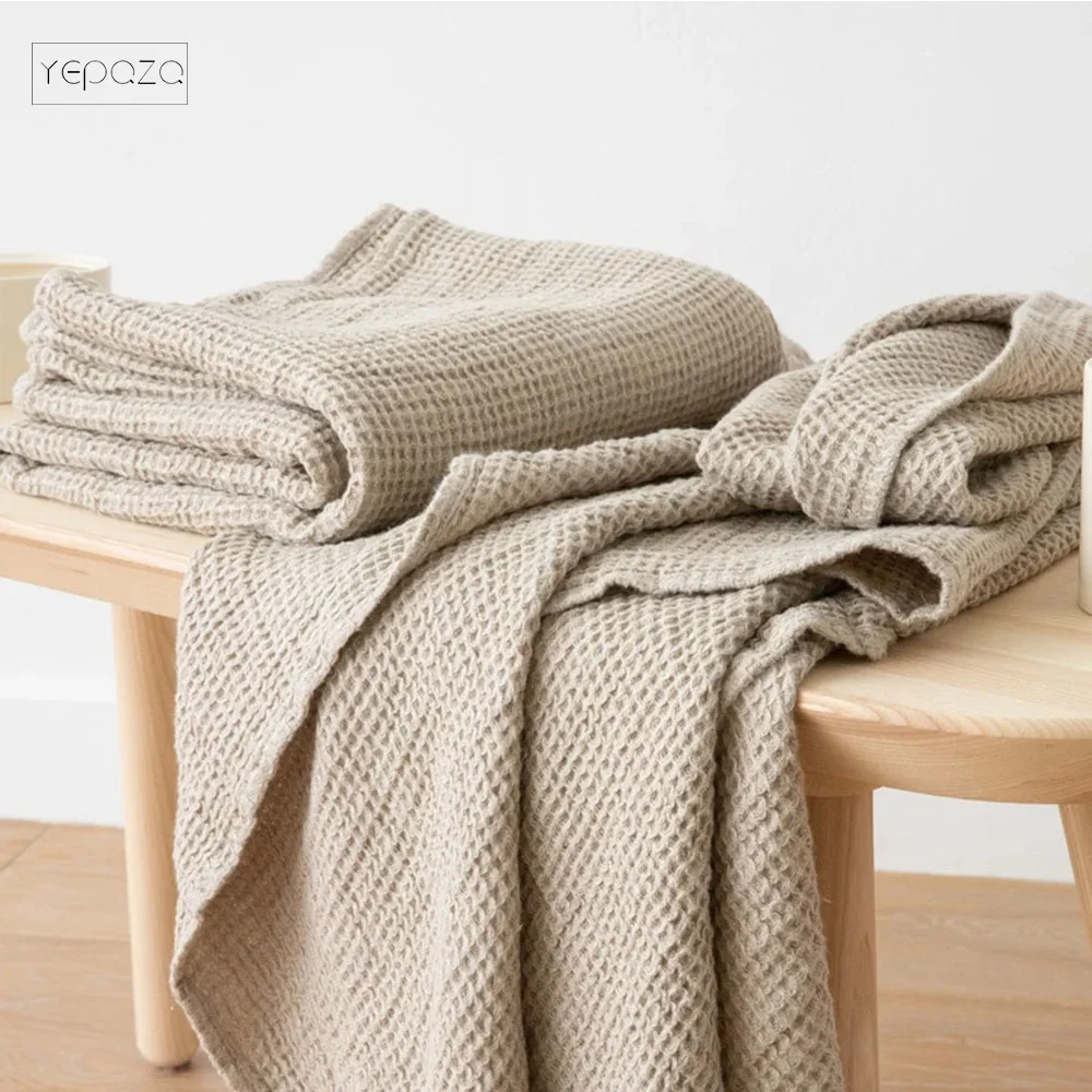 Natural linen waffle big towels body linen bath towel