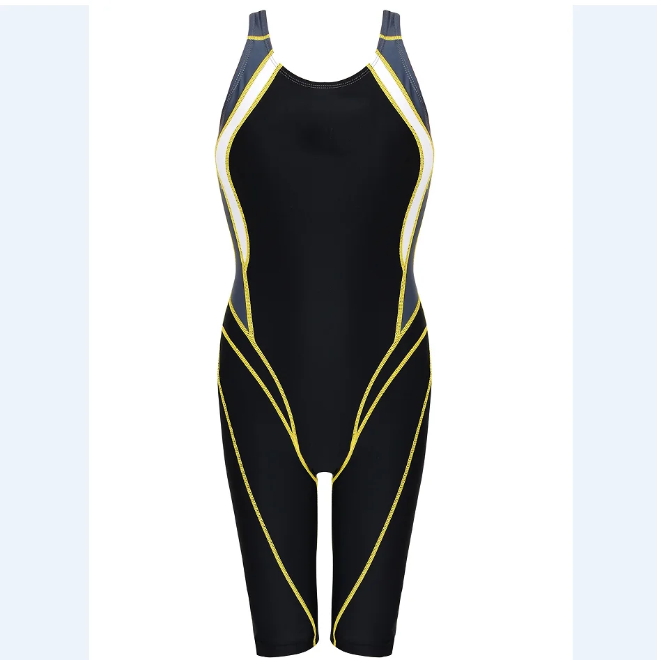Customized Teen Swim Team Race One-Piece Swimwear Professional Sport Training Nylon Shark Skin Blue Swimsuit with Pants