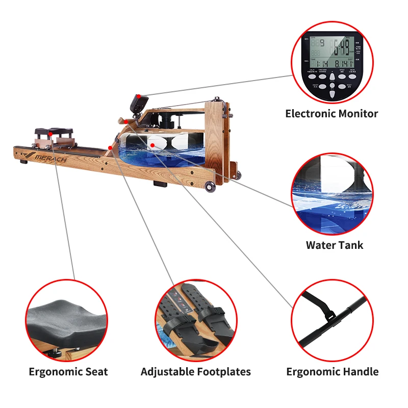Wooden Water Resistance Training Rowing Machine Sport With Monitor Rower Club Rowing Machine