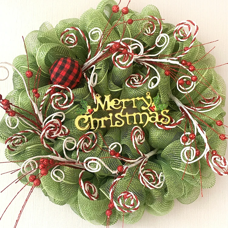 
wholesale top quality front door hanging deco poly burlap mesh door wreath supplies 