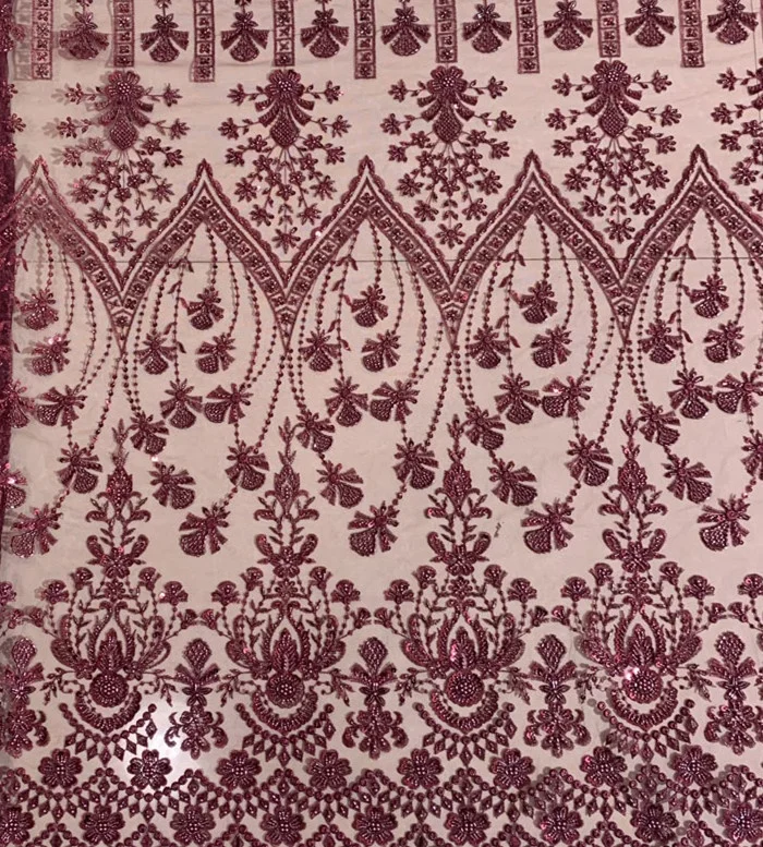 fashion allover embroidery beaded tulle fabric/ heavy machine beaded sequin embroidered lace fabric for party dress or bridal