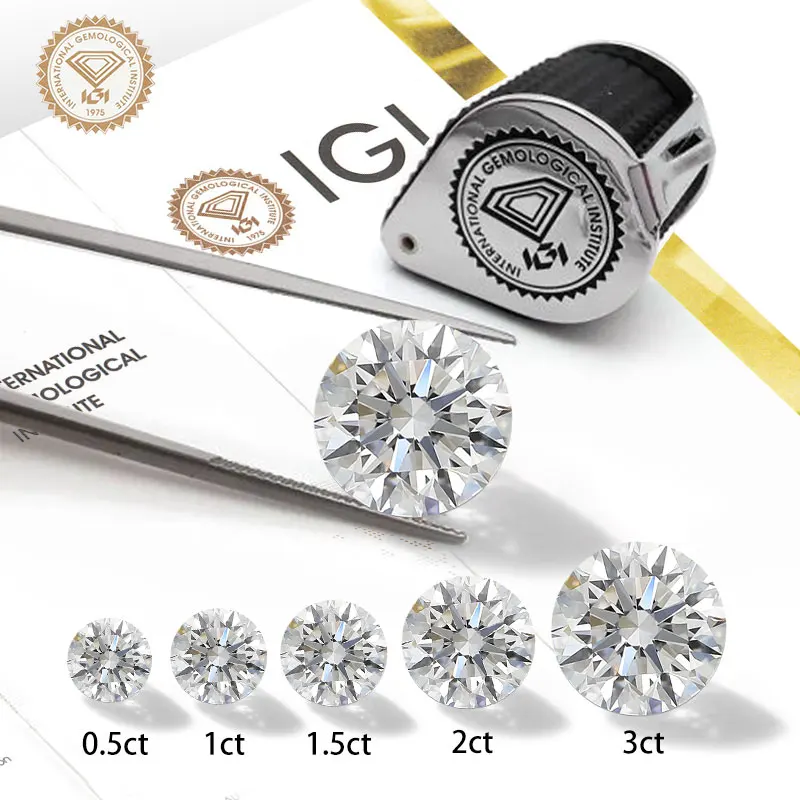 Starsgem 0 5 карат 1 2 3 D VS VVS IGI сертифицированные лабораторные бриллианты круглой огранки для изготовления сережек колье ожерелья