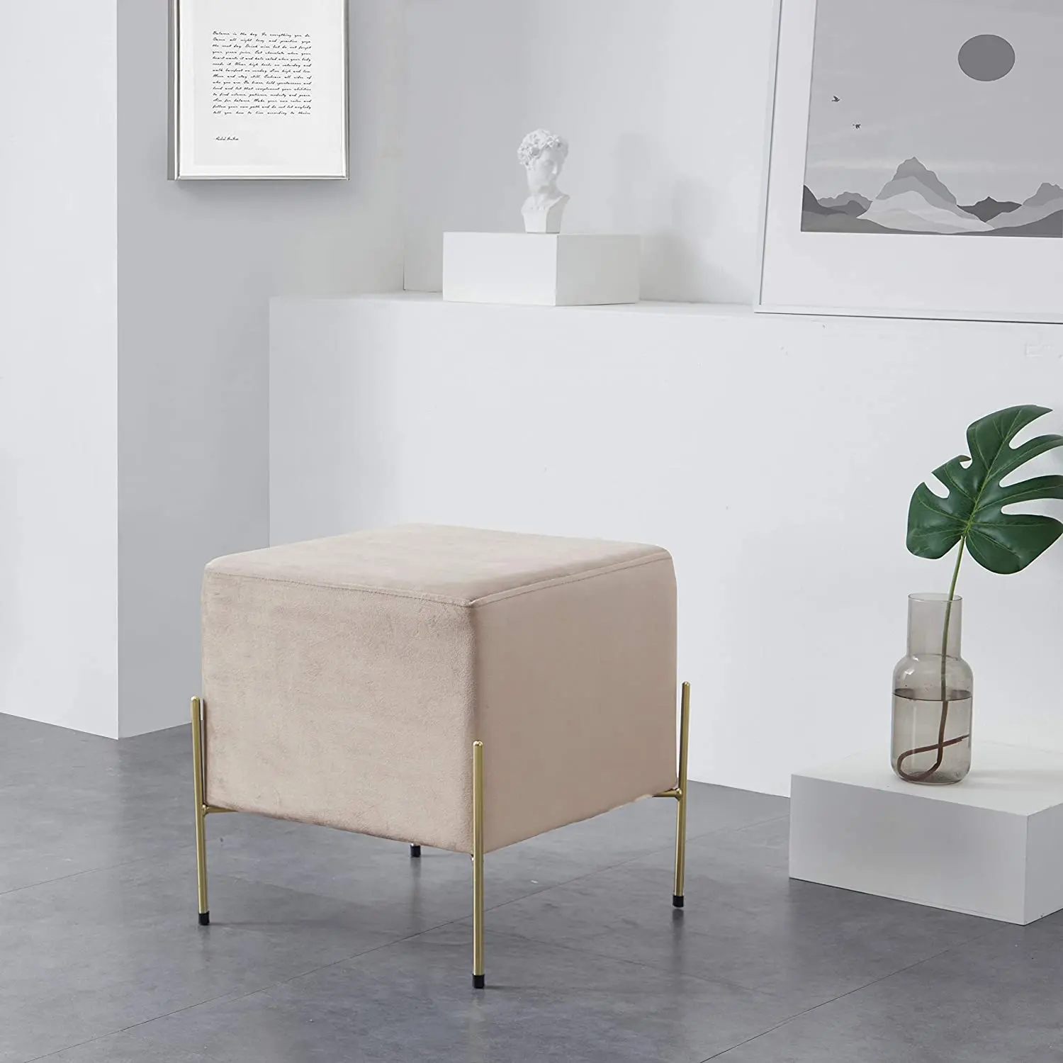 Лучший выбор товаров, Розовый бархатный оттоманка с золотыми ножками, металлическая основа, стул для гостиной, Розовый бархатный Квадратный Пуф, оттоманка