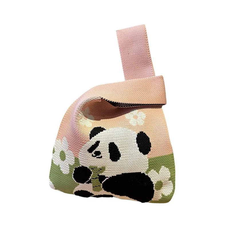 Portable knitted custom woven knot bag for lady customized pattern cheap promotional gift knitting crochet knot bag