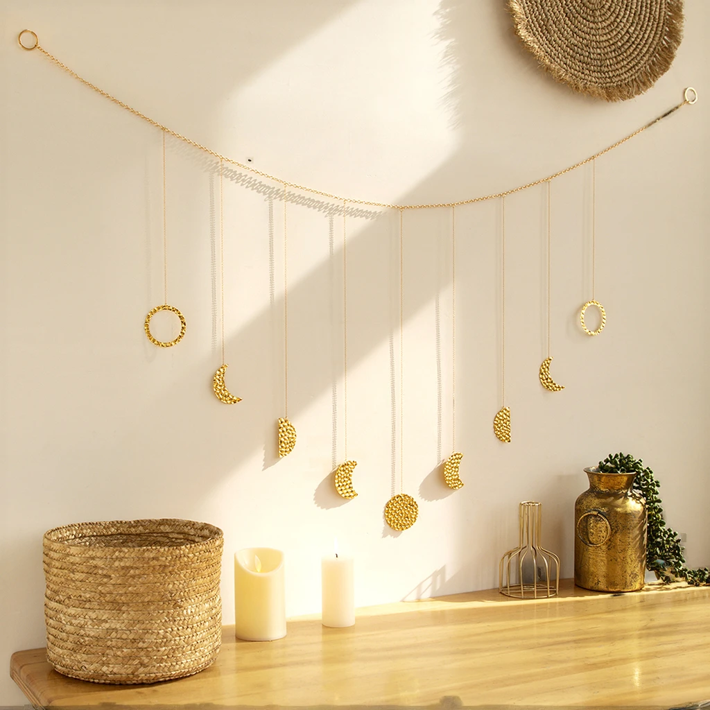 Nordic Moon Phase Wall Hanging Garland Metal Wall Art Boho Wall Hanging Decor Home Luxury Art Room Decor For Bedroom Gift