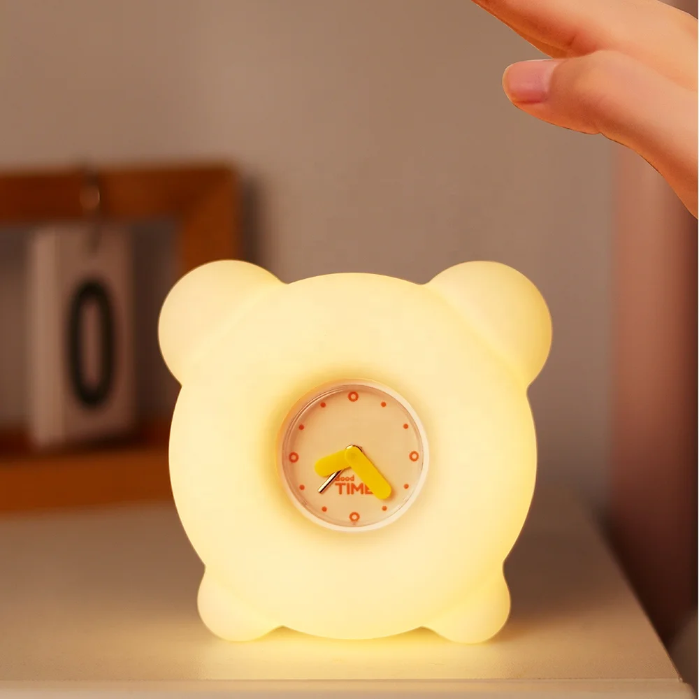 Hot Sale Silicone Clock Silicon Led Night Light Up Toys for Kids Room Led Cute Alarm Clock And Speaker
