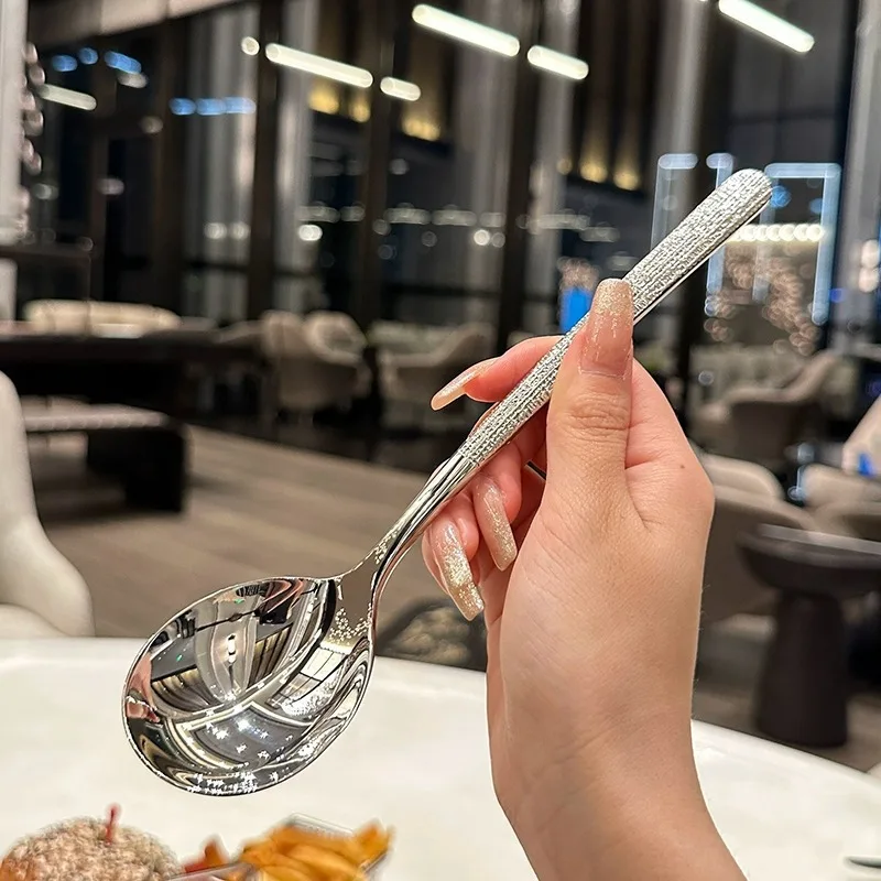 Long Handle Stainless Steel Reticulated Spoon Wedding Serving Dinner and Round Bowl Eating