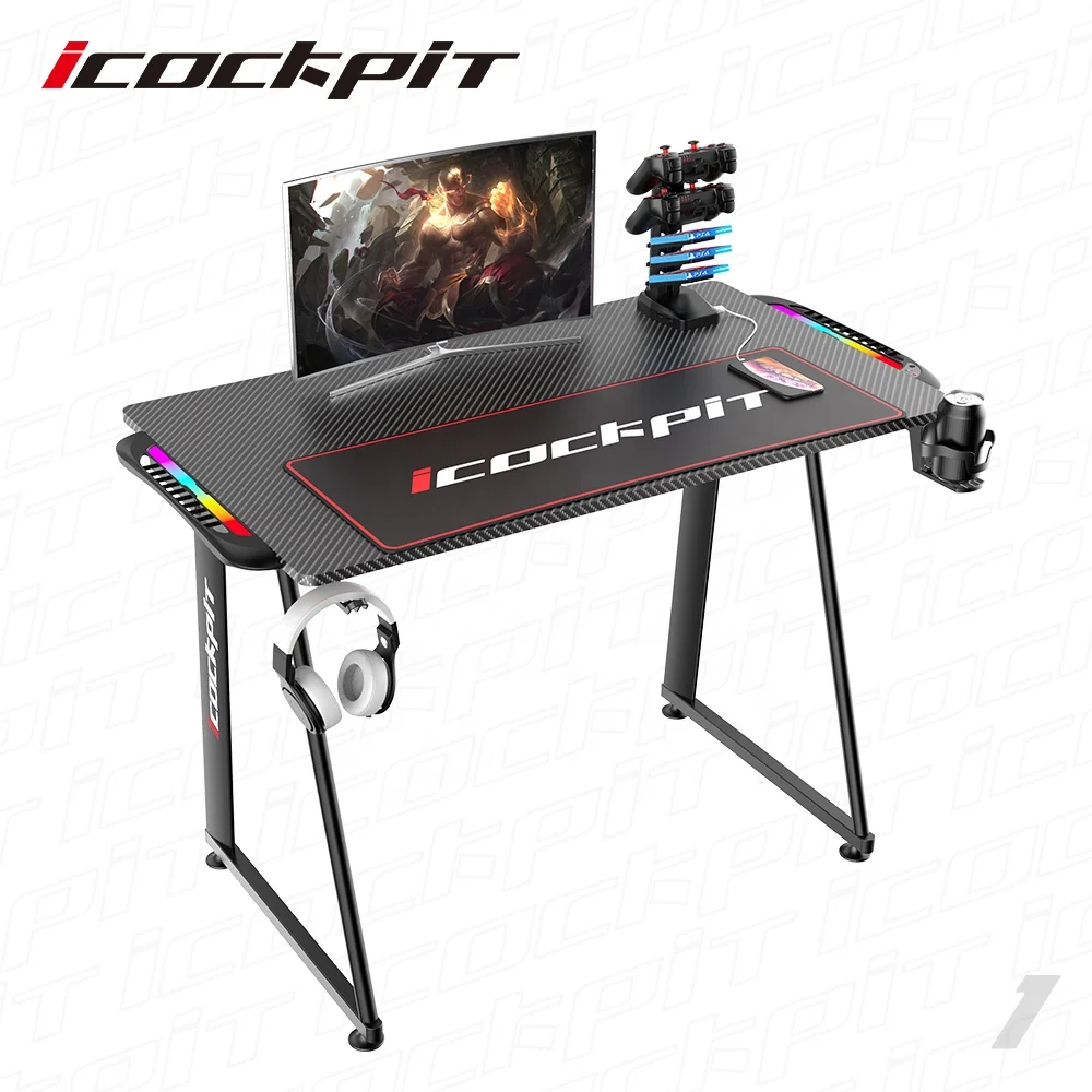 
icockcpit Modern Professional Ergonomic Gaming Computer Table PC Gamer Desk Racing Gaming Desk With RGB Lights For E Sports 