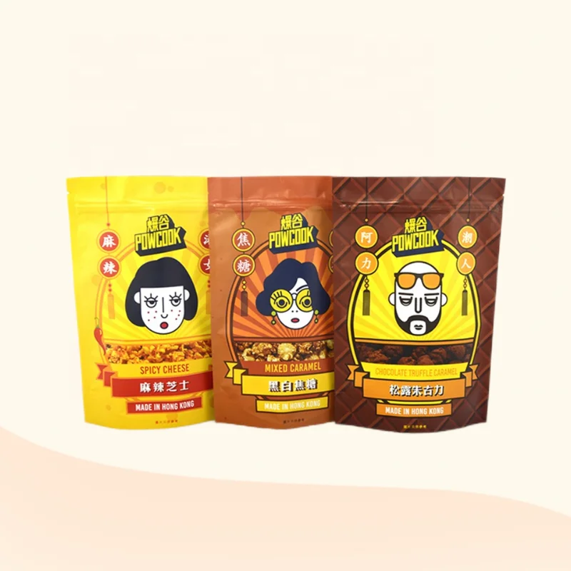 Custom food printed heat-sealed plastic packaging bag nut candy chocolate coffee stand up pouch zipper mylar bag