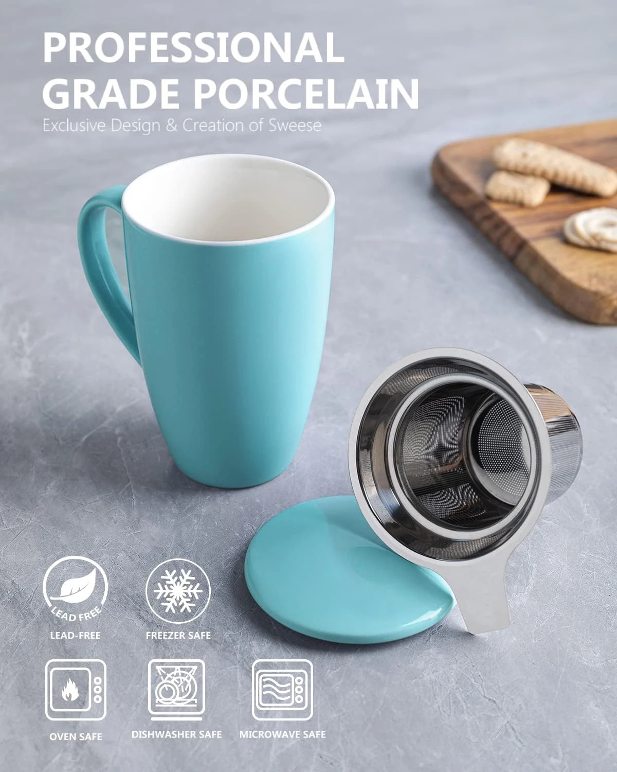 15 OZ Porcelain Tea Mug with Infuser and Lid, Loose Leaf Tea Cup, Gifts for Tea Lover