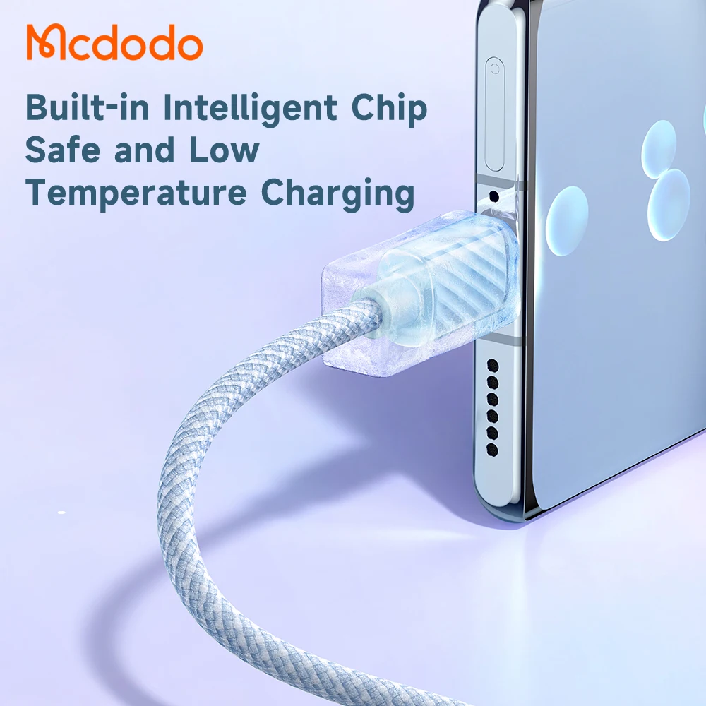 Mcdodo Transparent Colorful Laptop Cable PD 100W E-Mark Nylon Braid 1.2m 2m Type C to Type C Cable for Macbook Laptop Samsung